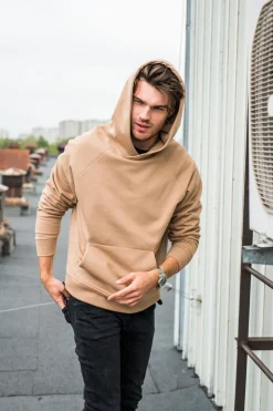 Bluza męska z kapturem i kieszenią kangurek - orzechowa