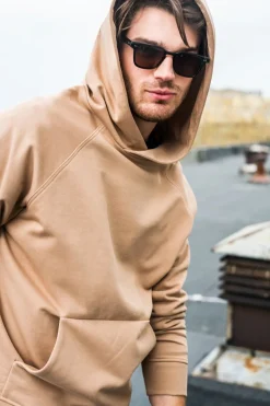 Bluza męska z kapturem i kieszenią kangurek - orzechowa