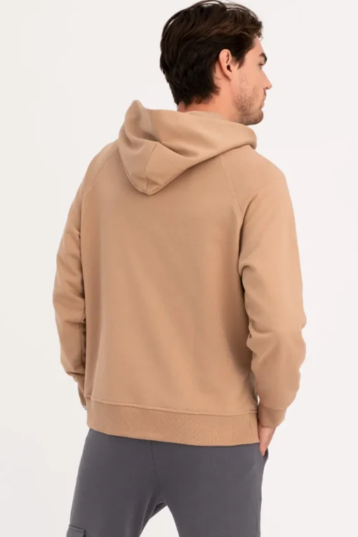 Bluza męska z kapturem i kieszenią kangurek - orzechowa