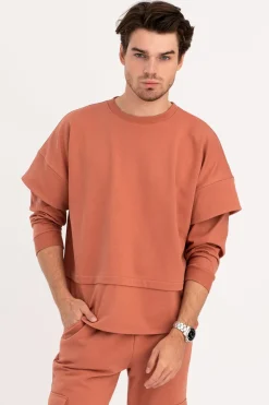 Bluza męska z warstwowymi rękawami - ceglasta