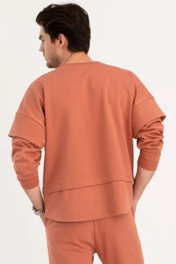 Bluza męska z warstwowymi rękawami - ceglasta