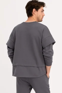 Bluza męska z warstwowymi rękawami - antracytowa