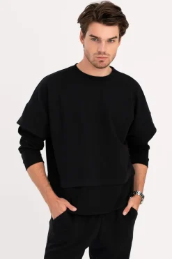 Bluza męska z warstwowymi rękawami - czarna