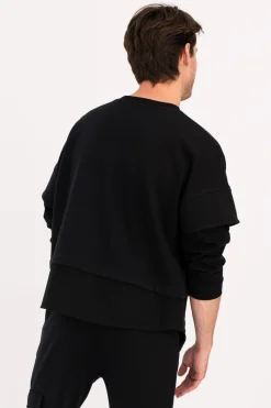 Bluza męska z warstwowymi rękawami - czarna