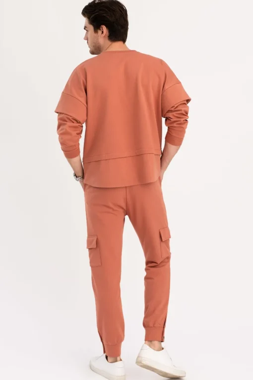 Bluza męska z warstwowymi rękawami - ceglasta