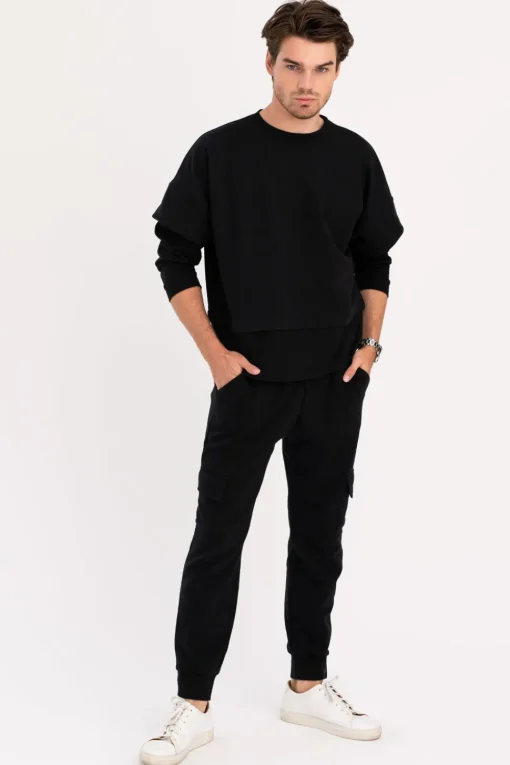 Bluza męska z warstwowymi rękawami - czarna
