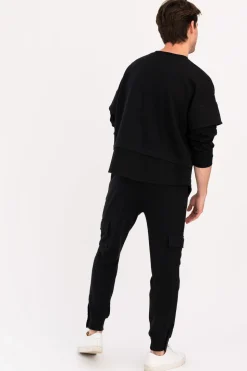 Bluza męska z warstwowymi rękawami - czarna