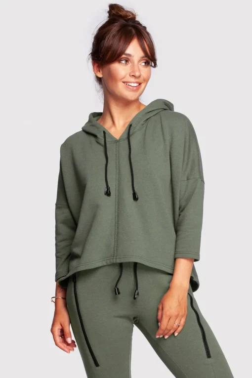 Bluza o luźnym kroju z kapturem - khaki