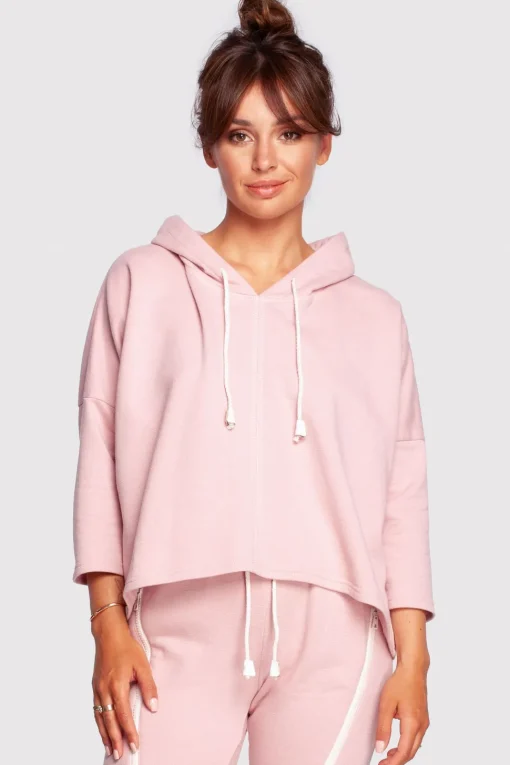 Bluza o luźnym kroju z kapturem - pudrowa