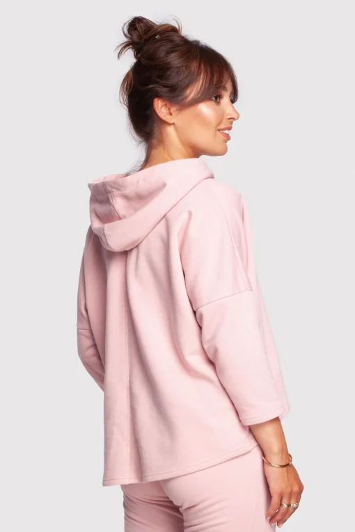 Bluza o luźnym kroju z kapturem - pudrowa