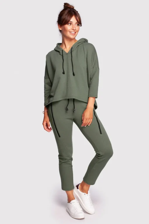 Bluza o luźnym kroju z kapturem - khaki