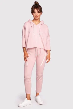 Bluza o luźnym kroju z kapturem - pudrowa