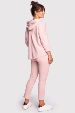 Bluza o luźnym kroju z kapturem - pudrowa