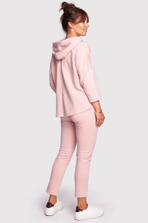 Bluza o luźnym kroju z kapturem - pudrowa