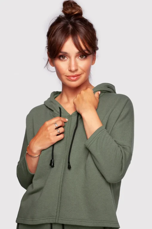 Bluza o luźnym kroju z kapturem - khaki
