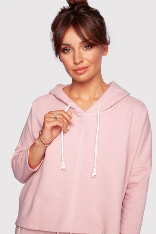 Bluza o luźnym kroju z kapturem - pudrowa