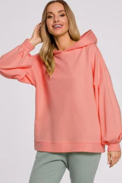 Bluza oversize z kapturem – koralowa