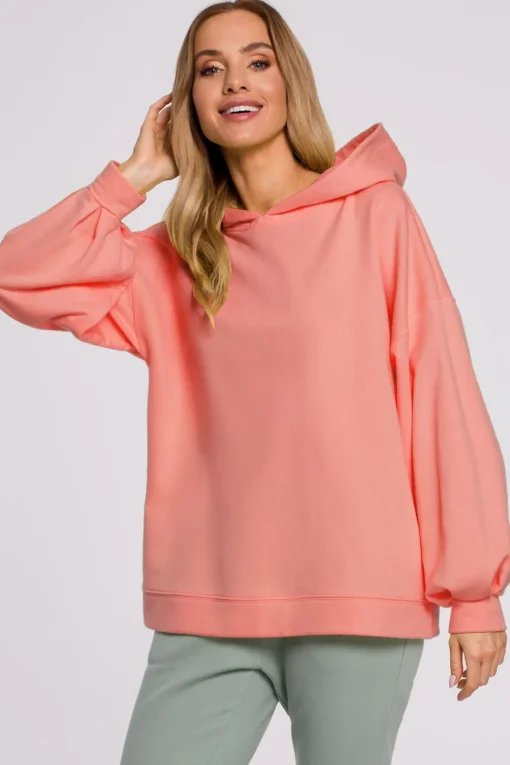 Bluza oversize z kapturem – koralowa