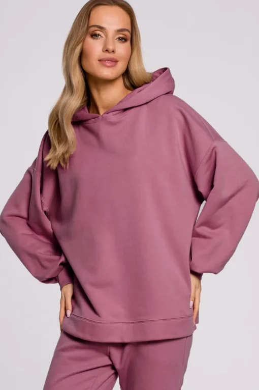 Bluza oversize z kapturem – wrzosowa