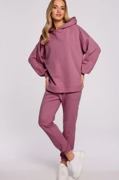 Bluza oversize z kapturem – wrzosowa