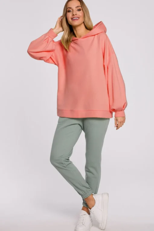 Bluza oversize z kapturem – koralowa