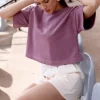 Bluza oversize z krótkimi rękawami - wrzosowa