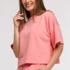 Bluza oversize z krótkimi rękawami - koralowa