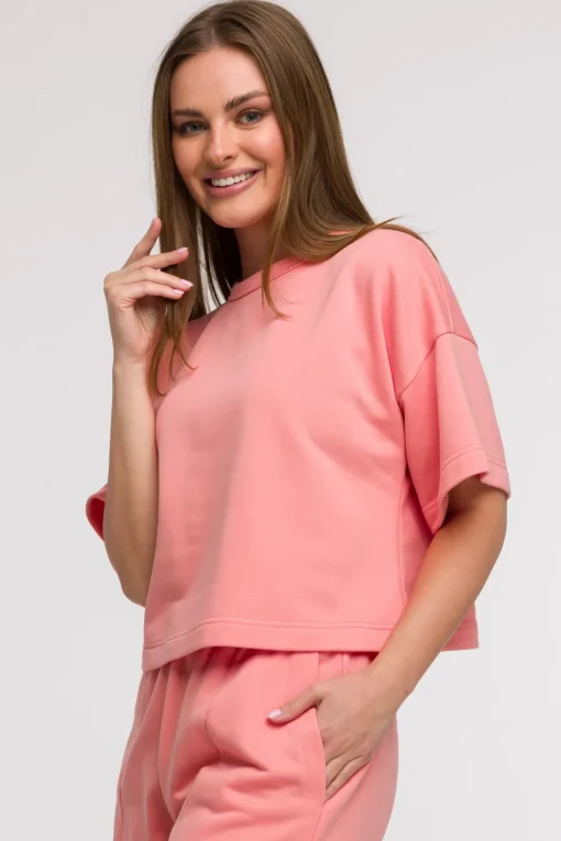 Bluza oversize z krótkimi rękawami - koralowa