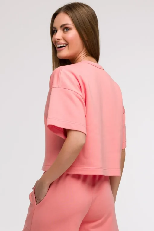 Bluza oversize z krótkimi rękawami - koralowa