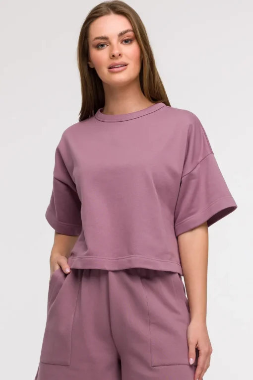 Bluza oversize z krótkimi rękawami - wrzosowa