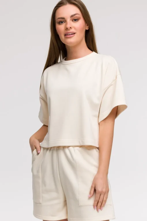 Bluza oversize z krótkimi rękawami - waniliowa