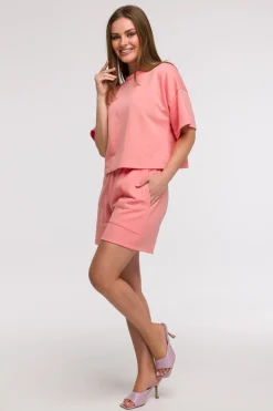 Bluza oversize z krótkimi rękawami - koralowa