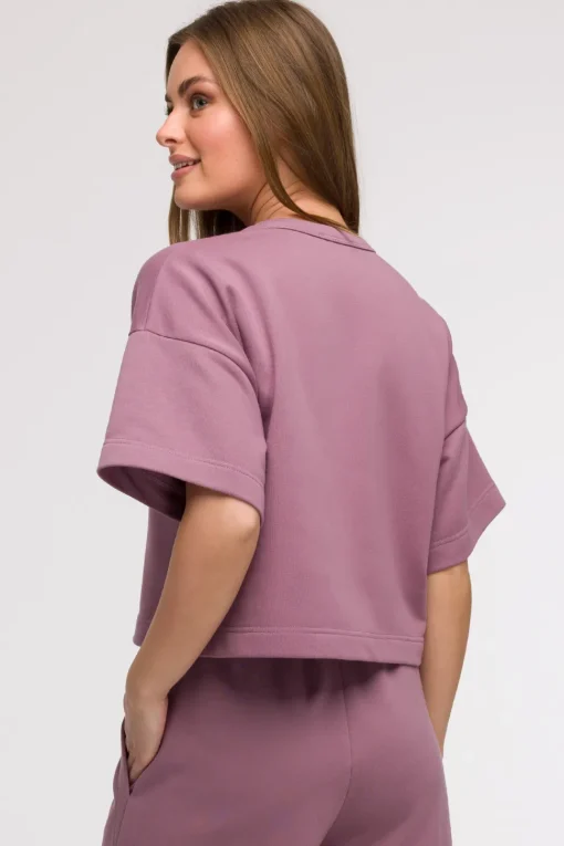 Bluza oversize z krótkimi rękawami - wrzosowa