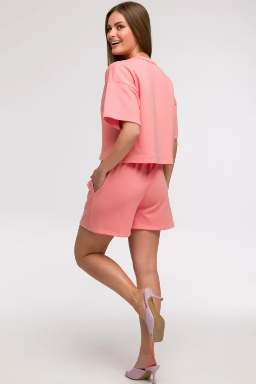 Bluza oversize z krótkimi rękawami - koralowa