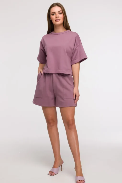Bluza oversize z krótkimi rękawami - wrzosowa