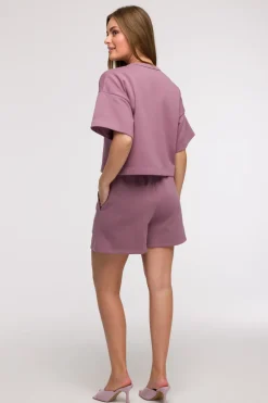 Bluza oversize z krótkimi rękawami - wrzosowa