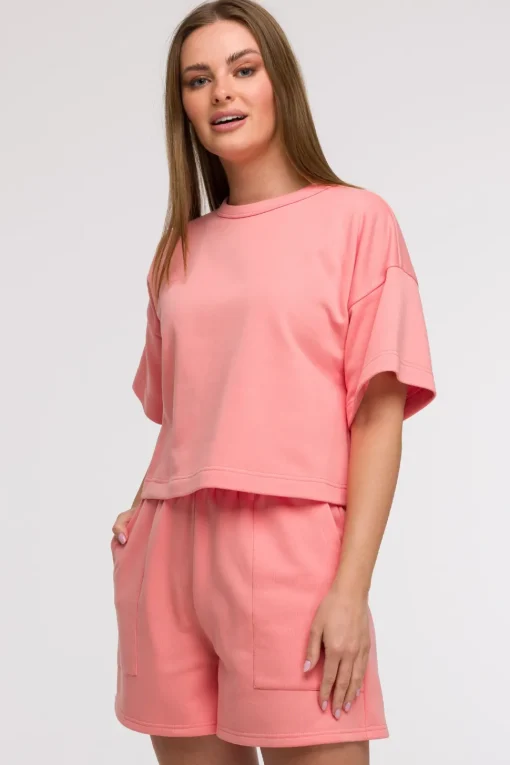 Bluza oversize z krótkimi rękawami - koralowa