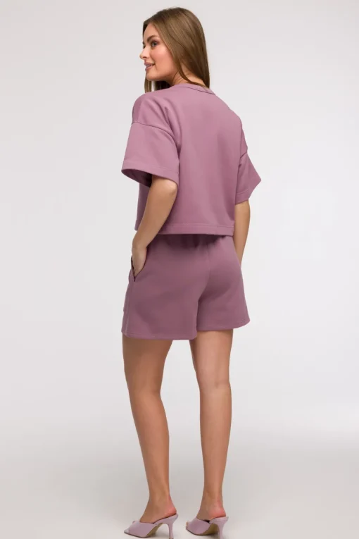 Bluza oversize z krótkimi rękawami - wrzosowa