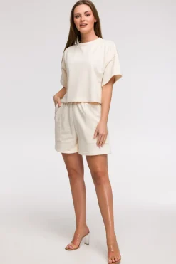 Bluza oversize z krótkimi rękawami - waniliowa