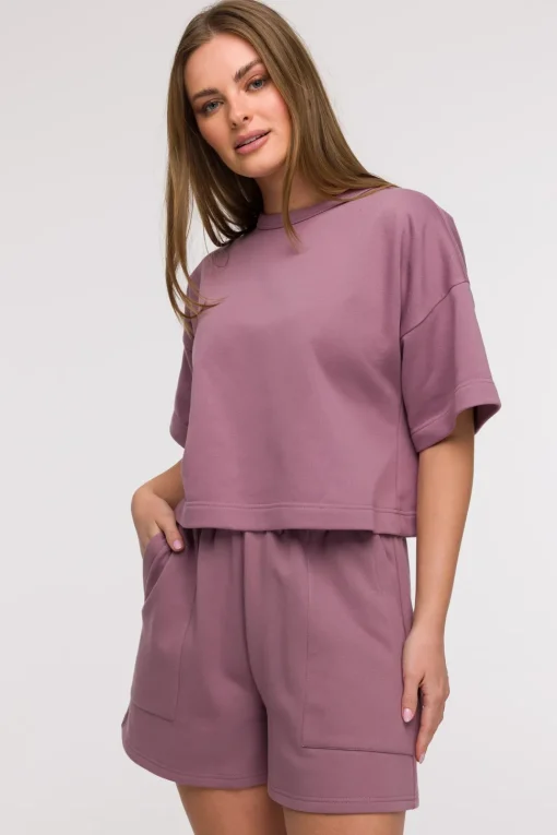Bluza oversize z krótkimi rękawami - wrzosowa
