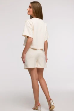 Bluza oversize z krótkimi rękawami - waniliowa