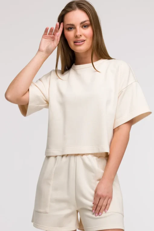 Bluza oversize z krótkimi rękawami - waniliowa