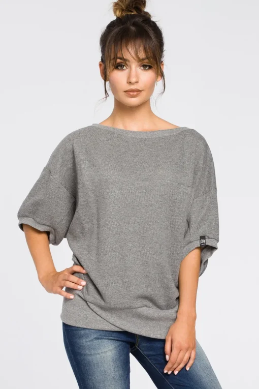 Bluza oversize z rękawami kimono - szara