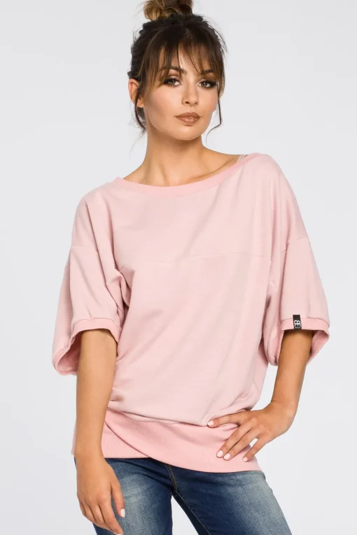 Bluza oversize z rękawami kimono - pudrowa