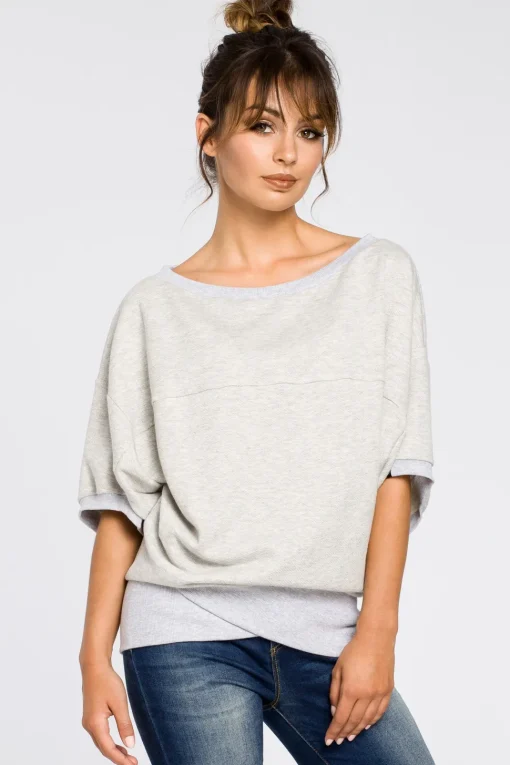 Bluza oversize z rękawami kimono - popielata