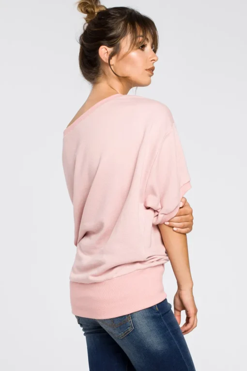 Bluza oversize z rękawami kimono - pudrowa