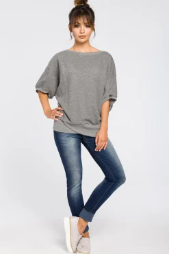 Bluza oversize z rękawami kimono - szara