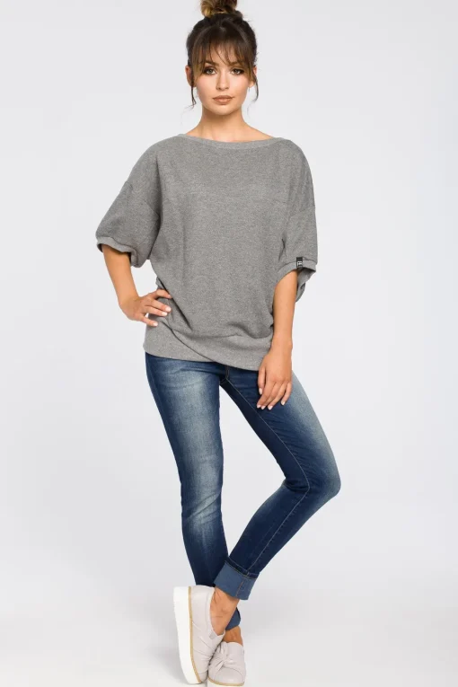 Bluza oversize z rękawami kimono - szara