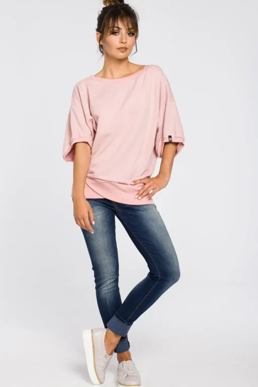 Bluza oversize z rękawami kimono - pudrowa