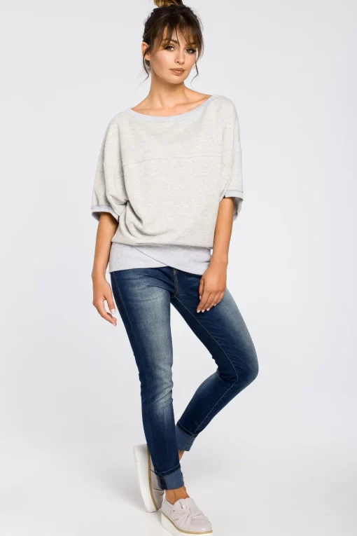 Bluza oversize z rękawami kimono - popielata
